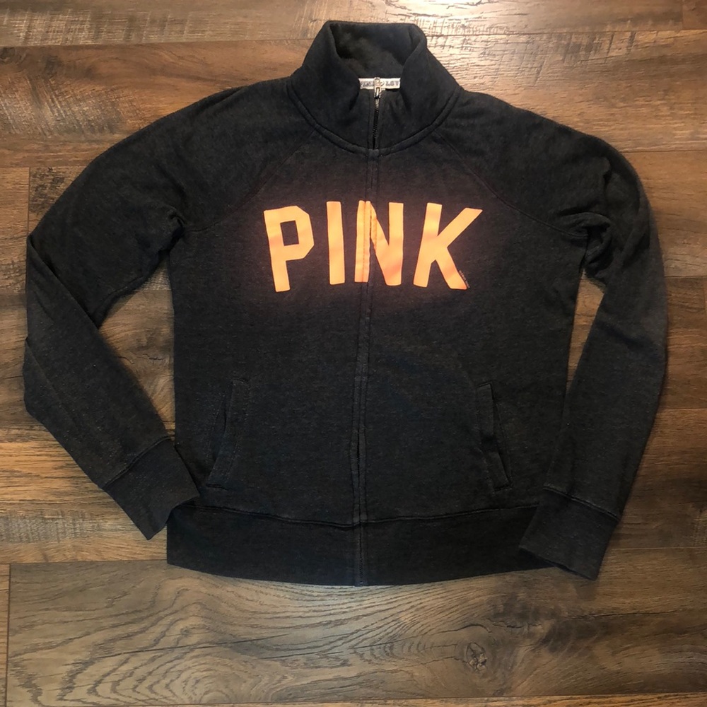VICTORIA SECRETS SZ. S•P Pink zip up Sweatshirt with neon pink 🧡